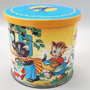 Vintage Blue Bird Toffee Tin,Harry Vincent Parkes ,Kittens Washday. Circa 1950s